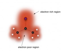 Molecule of acetone with electron cloud