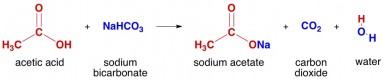 Reaction of acetic acid with sodium bicarbonate to make CO2